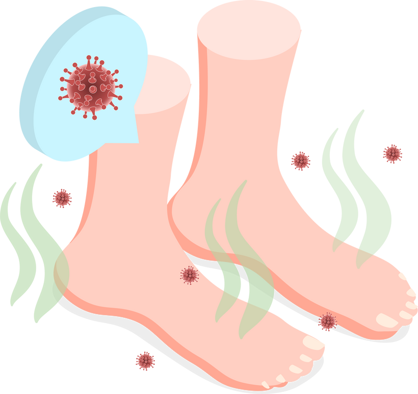 3D Isometric Flat Illustration of Feet Unpleasant Smell, Fungal Lesions