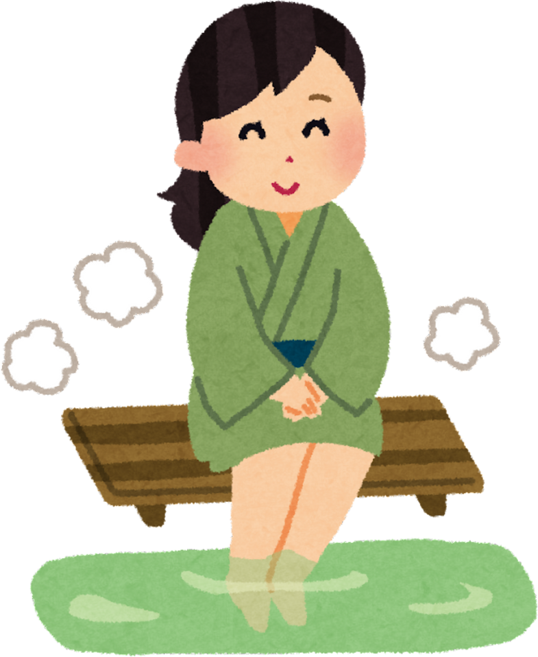 Illustration of a Woman in Yukata Enjoying a Foot Bath